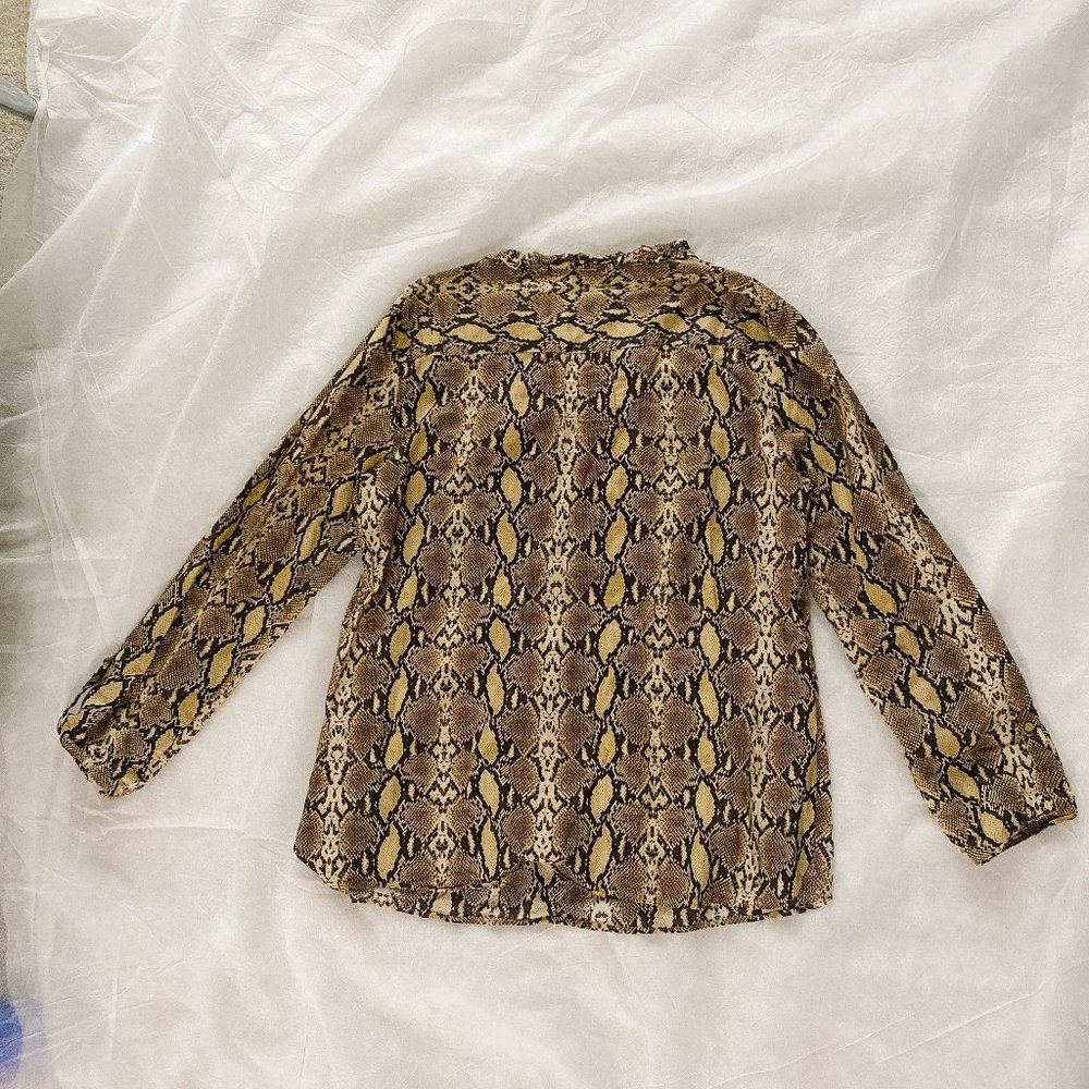 Zara Python Snake Print Cotton Blouse Size M (Guc) - image 4